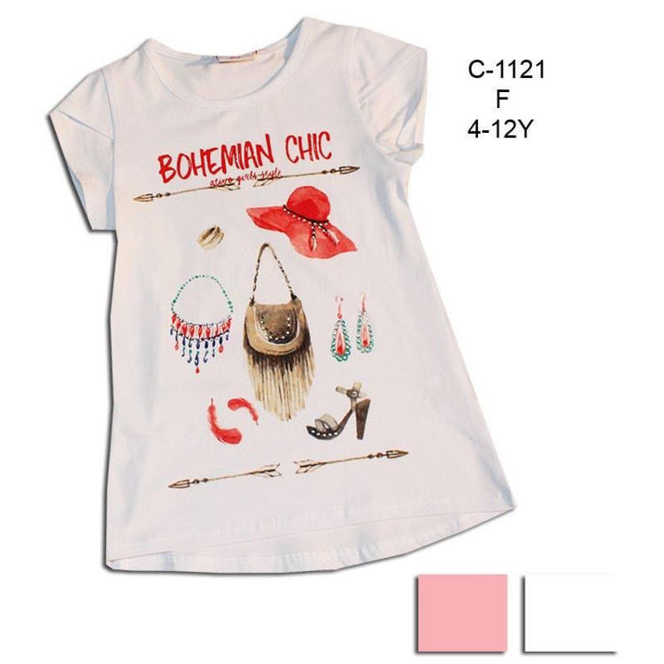 Picture of C1121 GIRLS SHORT SLEEVE T-SHIRT BOHEMIAN CHIC COTTON